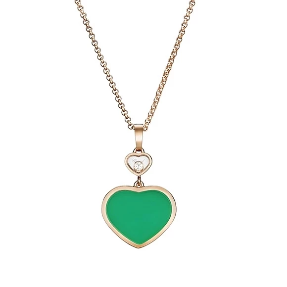 HAPPY HEARTS PENDANT, GREEN AGATE, ROSE GOLD 