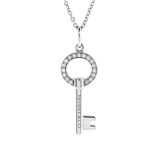 MODERN OPEN MINI DIAMOND KEY PENDANT, WHITE GOLD