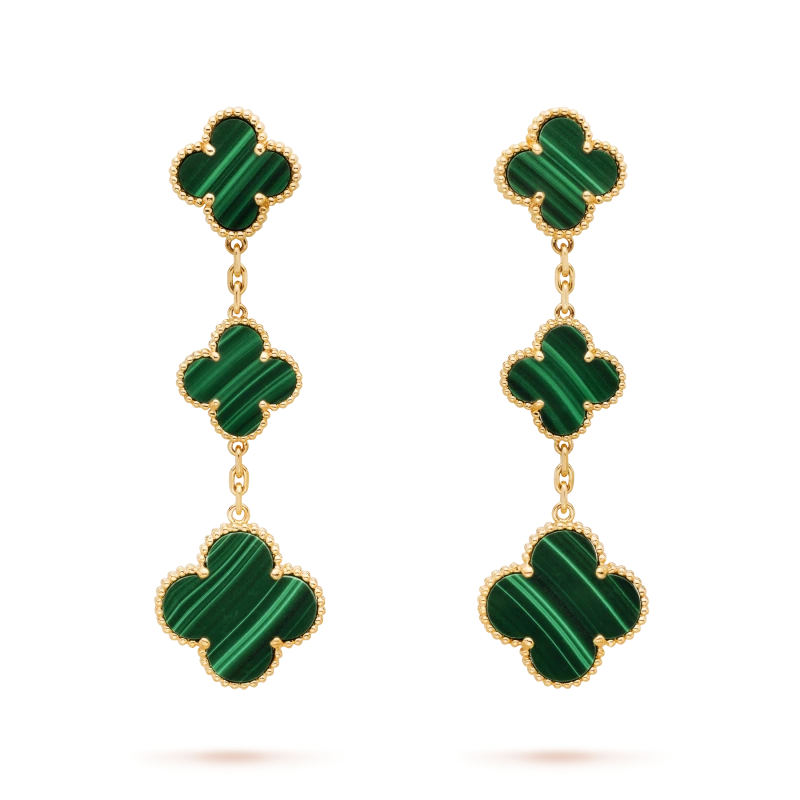 Van Cleef & Arpels. MAGIC ALHAMBRA EARRINGS, MALACHITE 3 MOTIFS VCARO2AG00 2