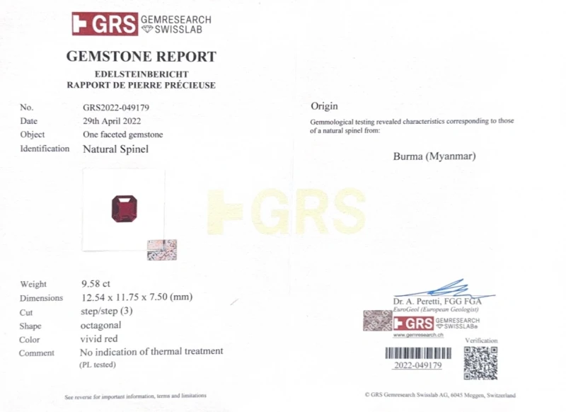 Earrings without a brand BURMA SPINEL 9.58 CT "VIVID RED" RING (SIZE 53) GRS NN.S9.58CT 2