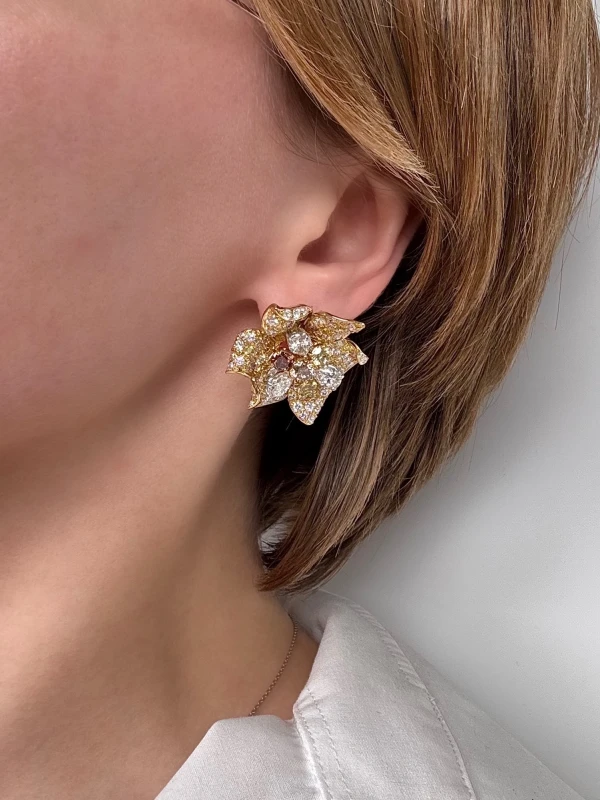 Graff FLOWER EARRING SET WITH WHITE, YELLOW, PINK AND BROUWN DIAMONDS GE007 2