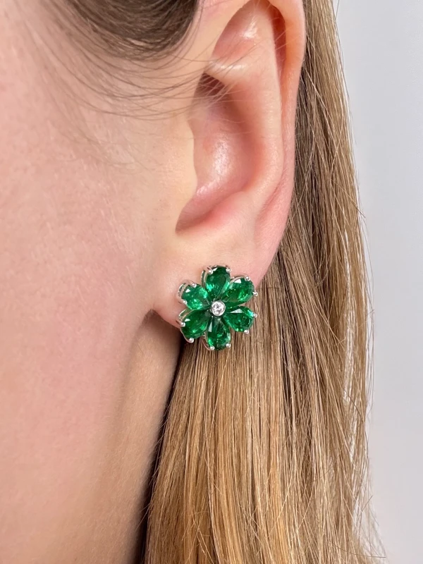 DeRosa FLOWER EMERALD 4.58 CT "VIVID GREEN" EARRINGS E122993 2
