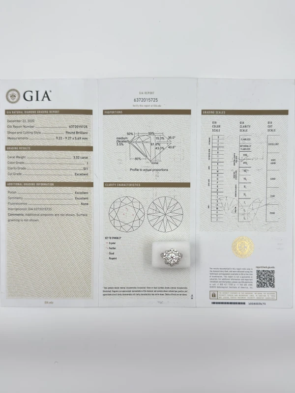 Earrings without a brand ROUND DIAMOND 3.02CT I/SI1 RING (GIA) NN3.02CT I/SI1 5