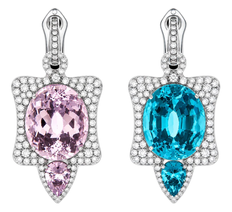 AQUAMARINE 8.30 CT & KUNZITE 8.60 CT EARRINGS