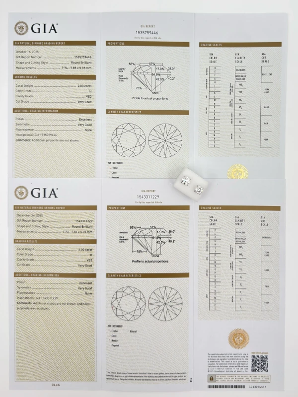 Earrings without a brand ROUND DIAMOND 2.00 - 2.00 CT H/VS2 EARRING (GIA) NN2.00-2.00-446 6