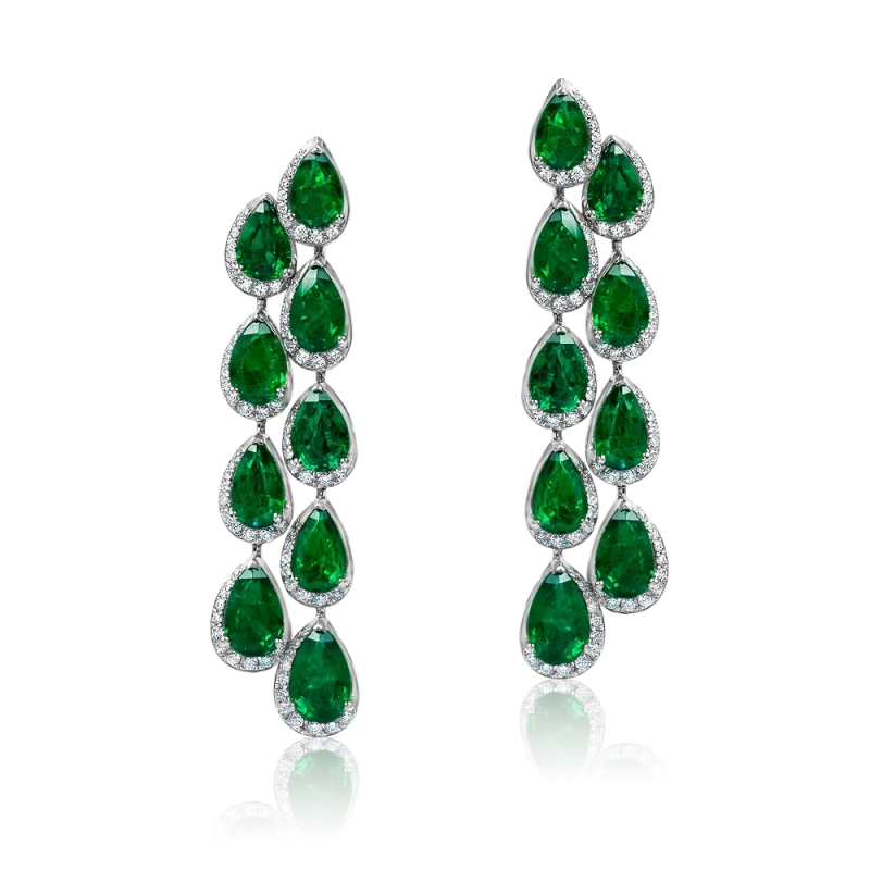 PEARS EMERALD 10.65 CT VIVID TO INTENSE GREEN EARRINGS (ZAMBIA)