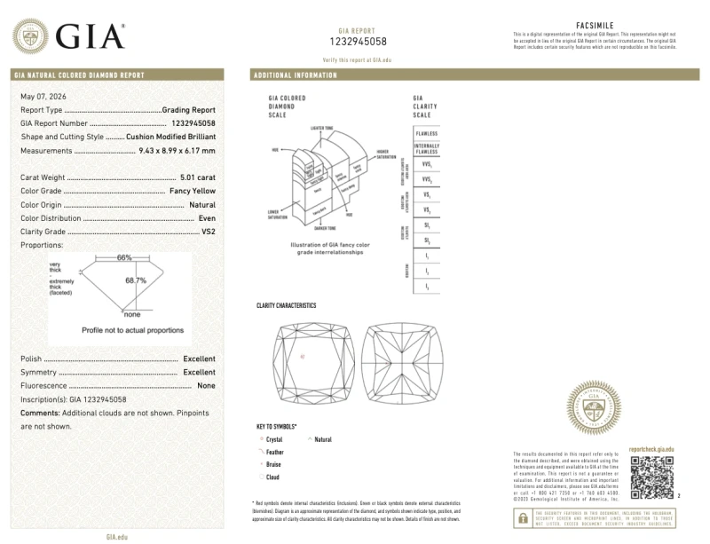 Earrings without a brand CUSHION DIAMOND 5.01-5.01 CT FANCY YELLOW/VS2 EARRINGS (GIA) nn5.0-5.01ct FY/VS2 2