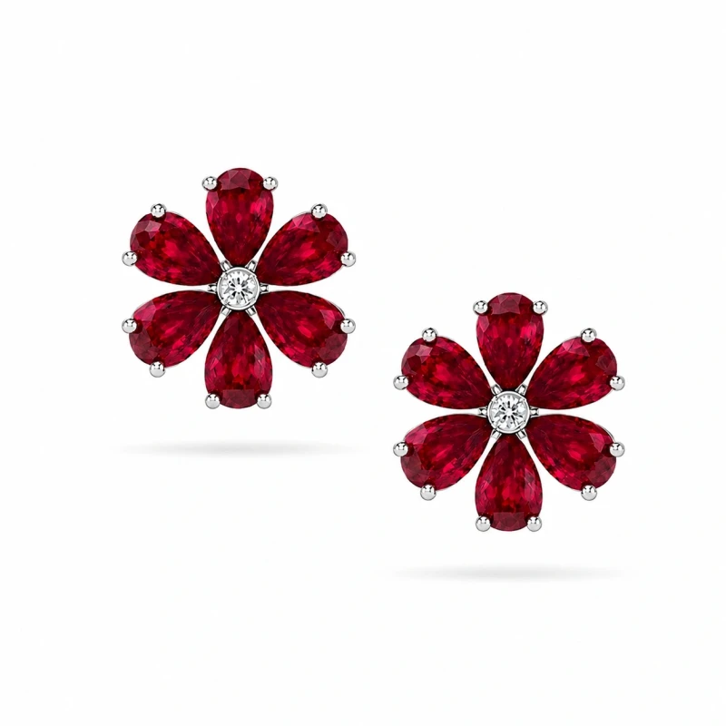 FLOWER RUBY 5.36 CT "PIGEON BLOOD" EARRINGS