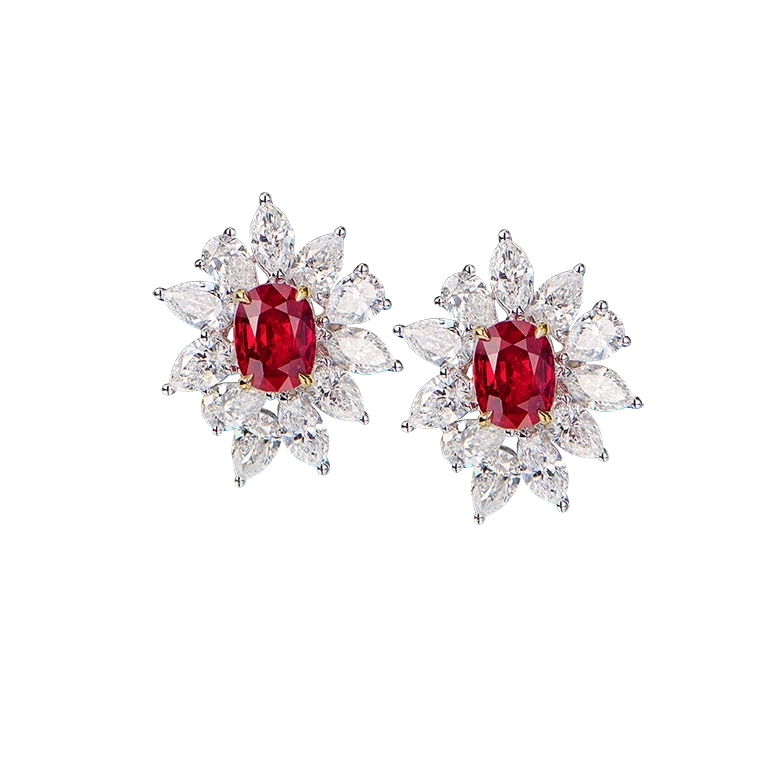 Earrings without a brand OVAL RUBY 1.27-1.61 CT VIVID RED EARRING (GRS) NN1.27-1.61 CT 1