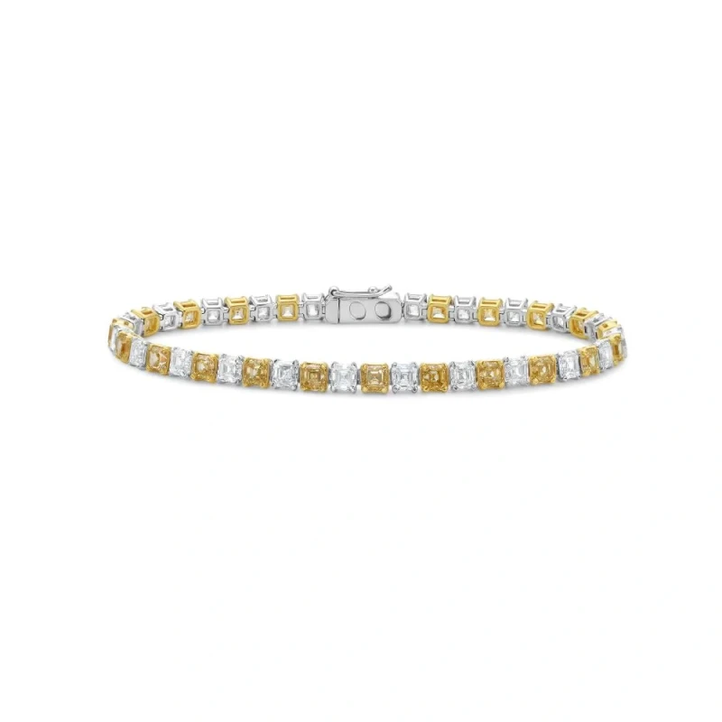 No name Square Emerald Cut Yellow and White Diamond Bracelet nnW&Y 1