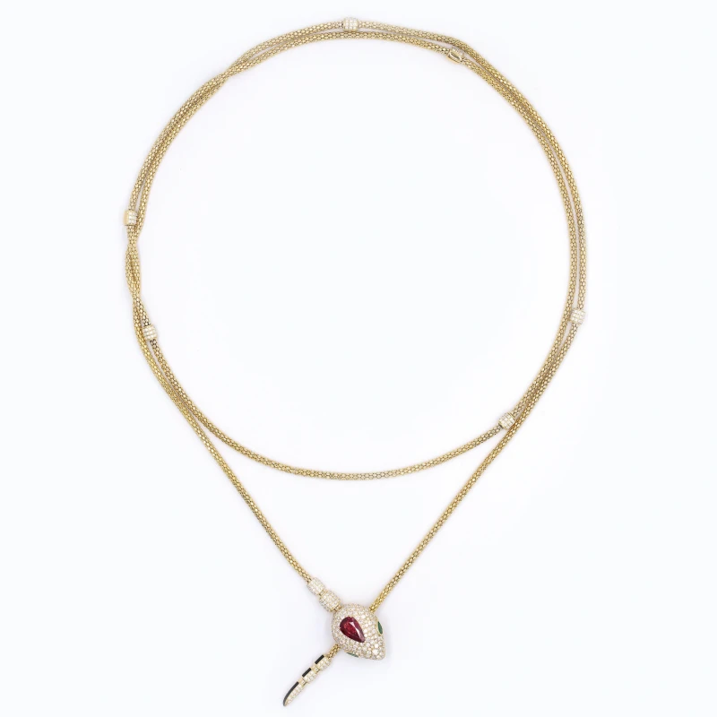 No name PEAR RUBY 1.78 CT "PIGEON'S BLOOD" MOZAMBIQUE, PEAR EMERALDS &  ROUND DIAMONDS NECKLACE (GUILD) nn1.78RUBY 2