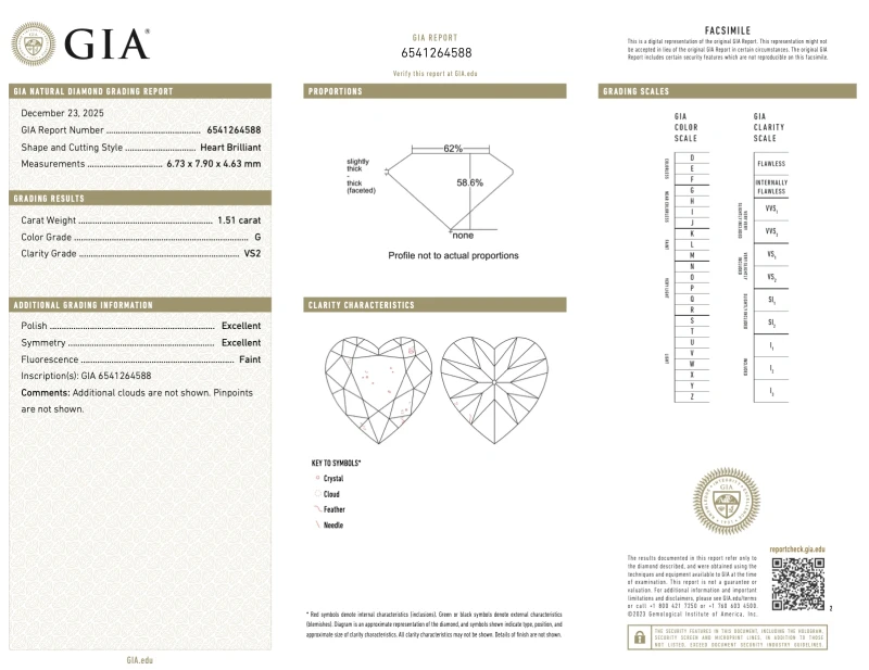 Earrings without a brand HEART DIAMOND 1.51-1.54 CT H/VS2 EARRINGS (GIA) NN1.51-1.54CT H/VS2 3