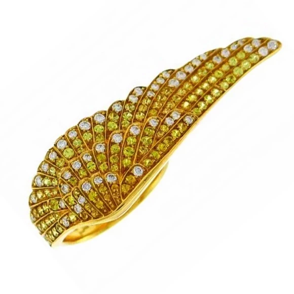 VINTAGE GARRARD ANGEL WING GOLD RING WITH YELLOW SAPPHIRE DIAMOND