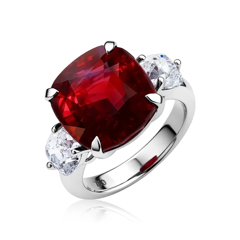 Earrings without a brand CUSHION RUBY 10.04 CT VIVID ORANGY-RED RING (SIZE 50) GRS ruby10.04ct 1