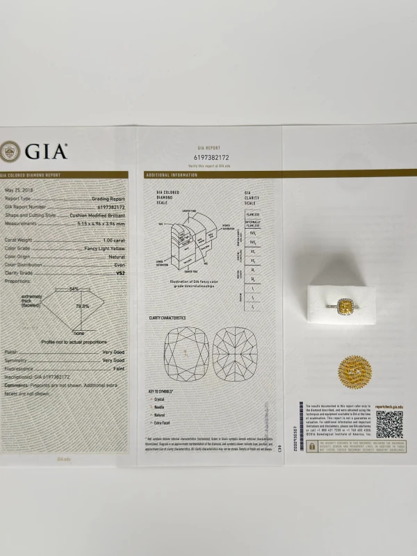 Earrings without a brand CUSHION DIAMOND 1.00 CT FANCY LIGHT YELLOW/VS2 RING (GIA) NN1.00CT FLY/VS2 4