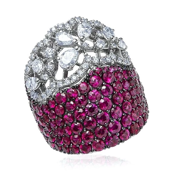 FANCY RUBIES AND WHITE DIAMONDS RING, WHITE GOLD