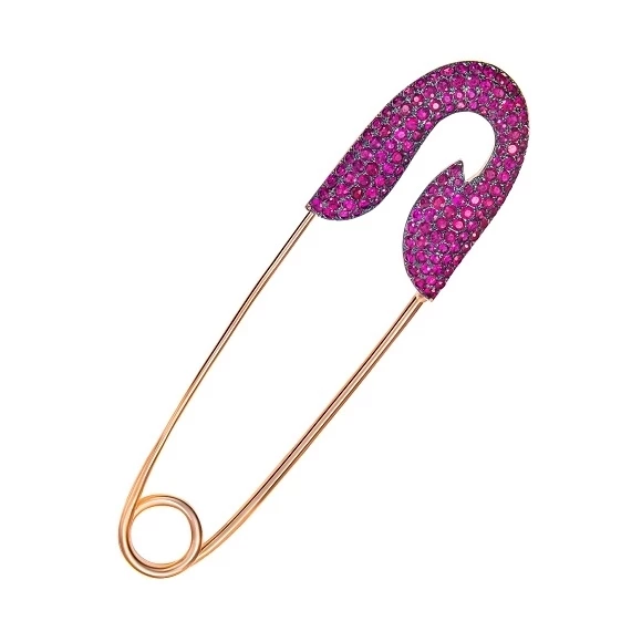 LARGE ROSE GOLD RUBY SAFETY PIN BROOCH