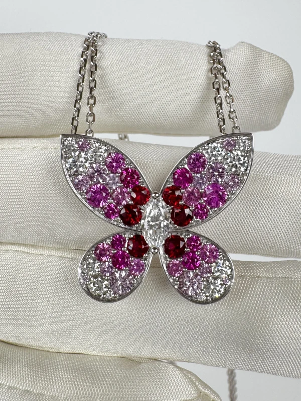 Graff Butterfly Ruby, Pink Sapphire and Diamond Pendant RGP871 7