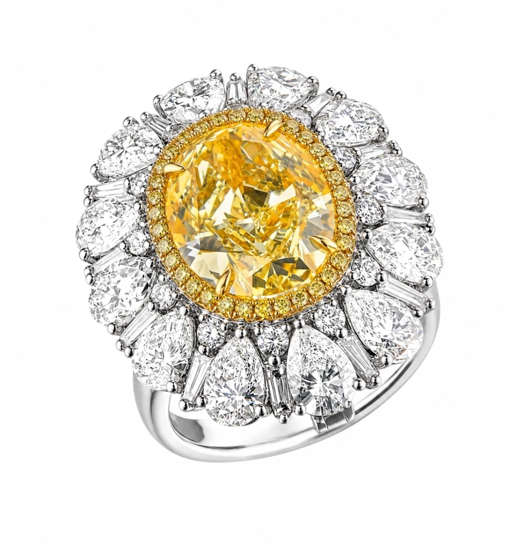 OVAL DIAMOND 6.37 CT FANCY YELLOW/VS2 RING  (GIA)