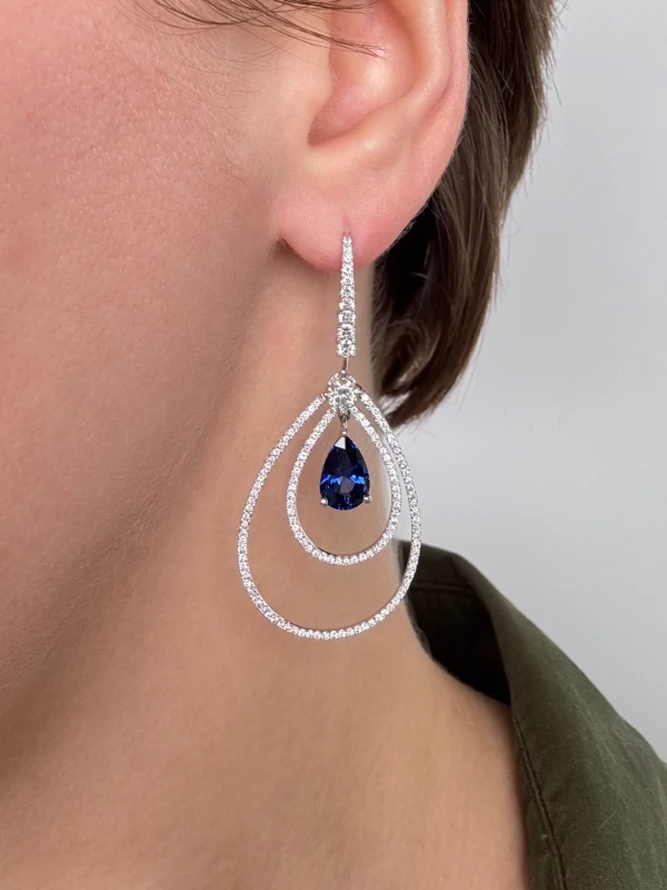 Graff DIAMOND SURROUNDS AND FRENCH WIRE SAPPHIRES EARRINGS GE 5