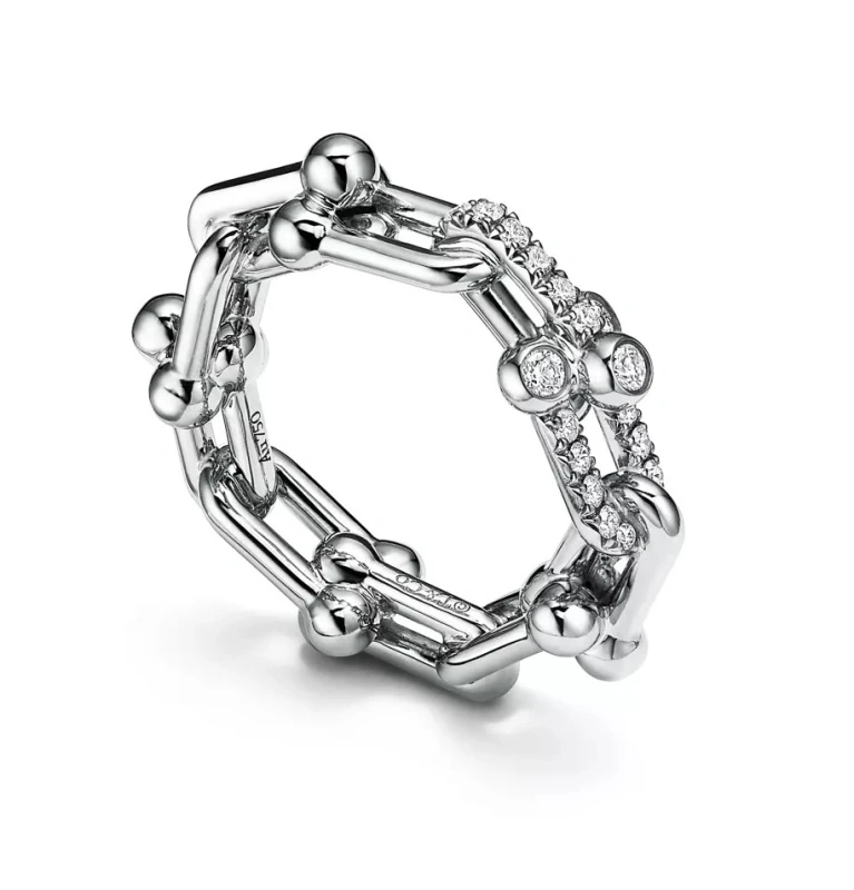Tiffany HardWear Small Link Ring in White Gold with Diamonds (SIZE 55)