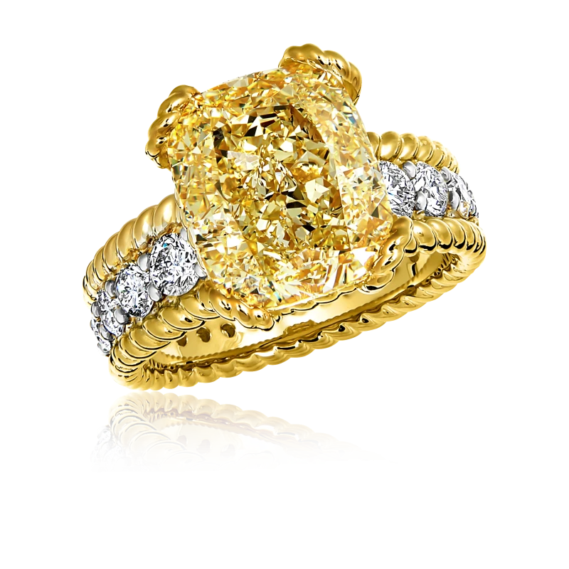 CUSHION DIAMOND 6.13 CT FANCY LIGHT YELLOW/VS1 RING (GIA)
