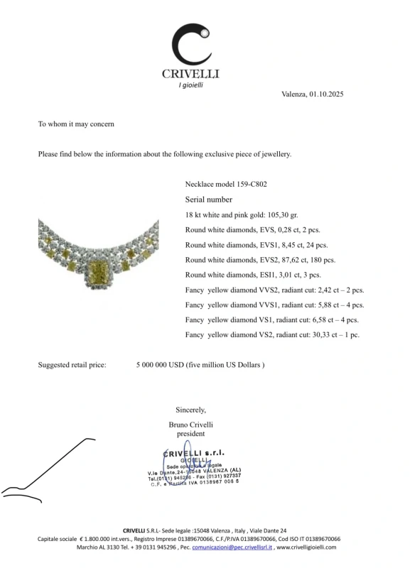 CRIVELLI EXCLUSIVE DIAMOND 144.57 CT NECKLACE 159-с802 5