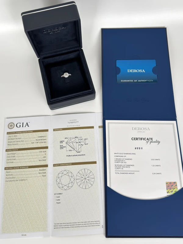 DeRosa ROUND DIAMOND 2.02 CT F/VS1 RING (GIA) R446202 4