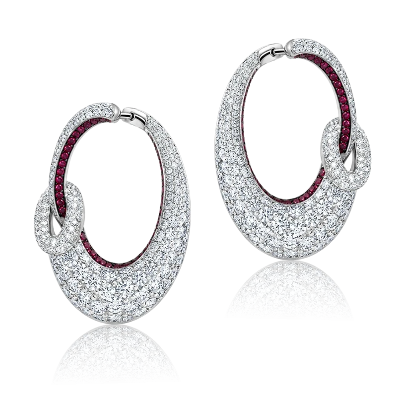 ROUND DIAMOND 6.66 CT & RUBY EARRINGS