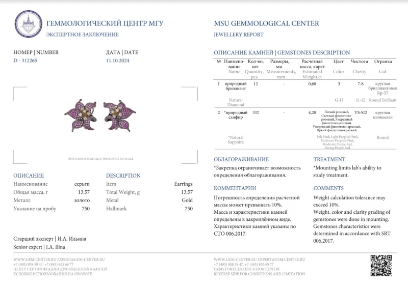 Ювелирные украшения КОМПЛЕКТ С САПФИРАМИ 15.10 CT, БРИЛЛИАНТАМИ 1.45 CT И ЦАВОРИТАМИ 1.70 СТ SAPPHIRES FLOWER SET 2