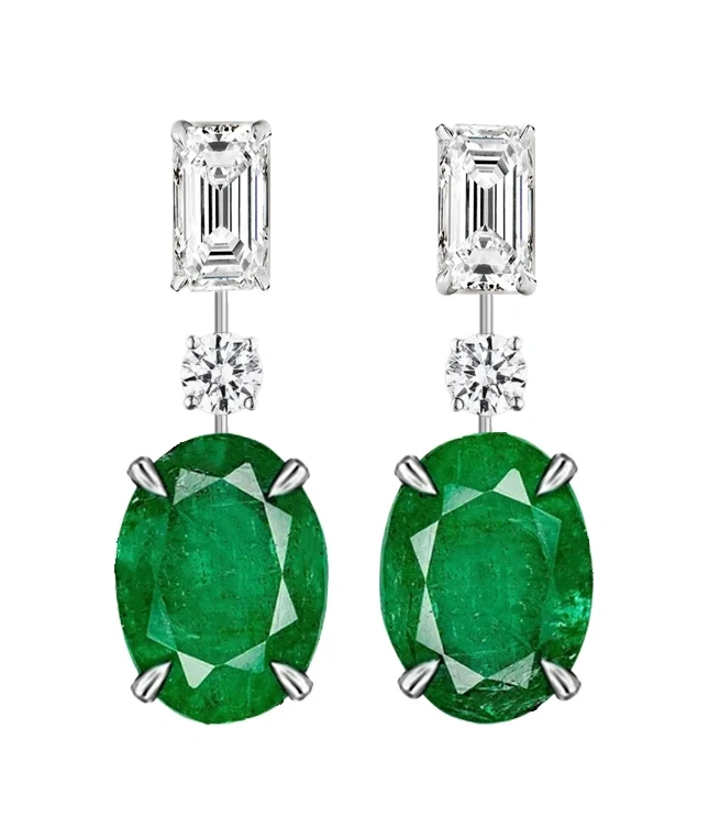 Zambia EMERALD 6.16-5.87CT & DIAMOND EARRINGS