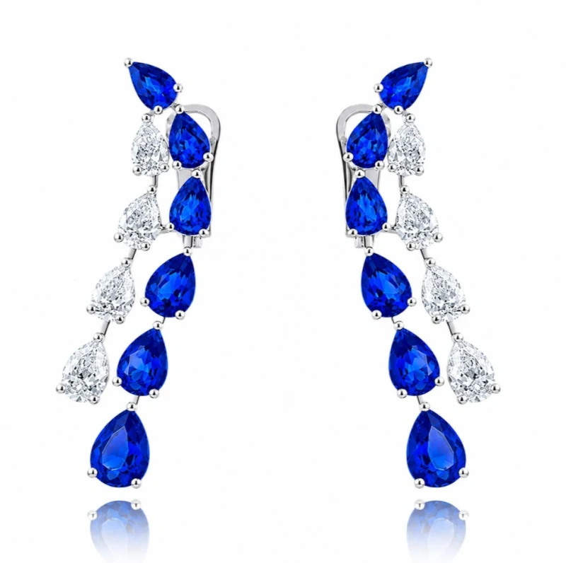 CASCADING SAPPHIRE AND DIAMONDS EARRINGS (GIA)