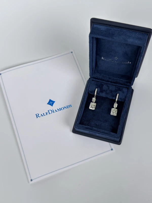 RalfDiamonds RADIANT DIAMOND 6.00 - 6.02 CT N/SI EARRINGS, WHITE GOLD 6.00-6.02 6