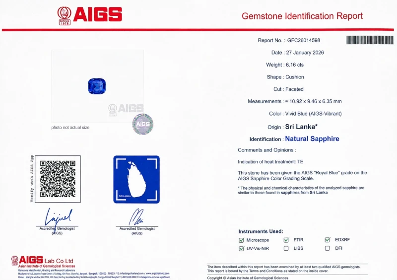 Earrings without a brand CUSHION SAPPHIRE 6.16 CT "ROYAL BLUE" RING, SRI LANKA (SIZE 53) AIGS/GUILD sap6.16ct 2