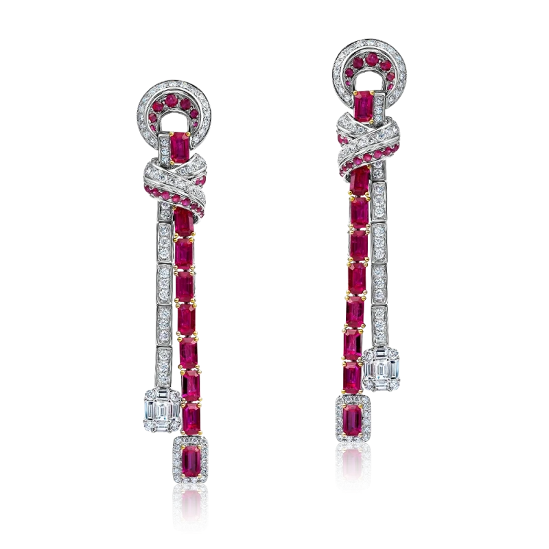 RUBY 5.27 CT & DIAMONDS 2.15 CT EARRINGS