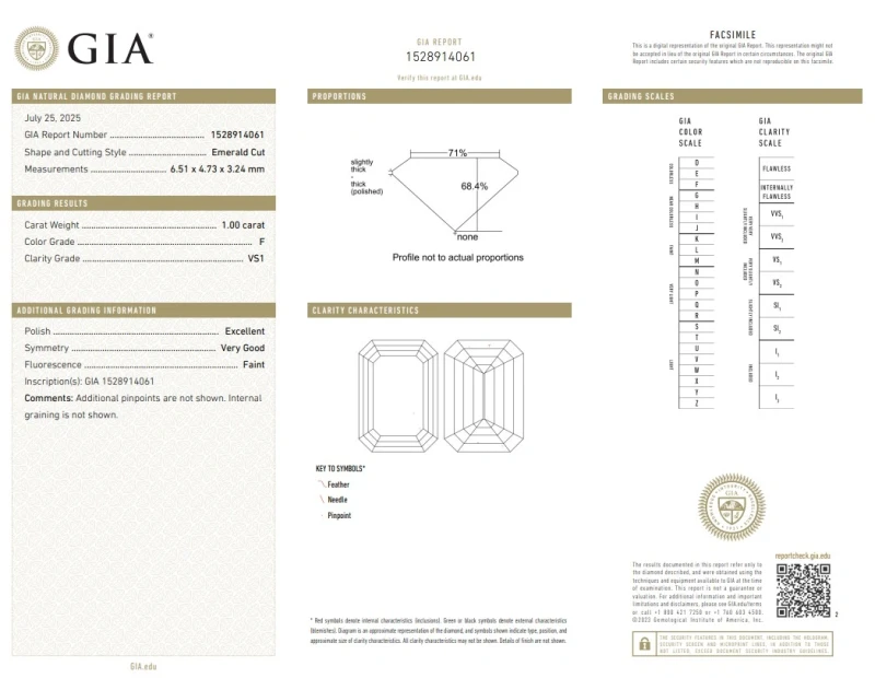 No name Emerald Shape Diamond 1.00 ct F/VS1 ct Ring (SIZE 51) GIA 061-1.00F 2