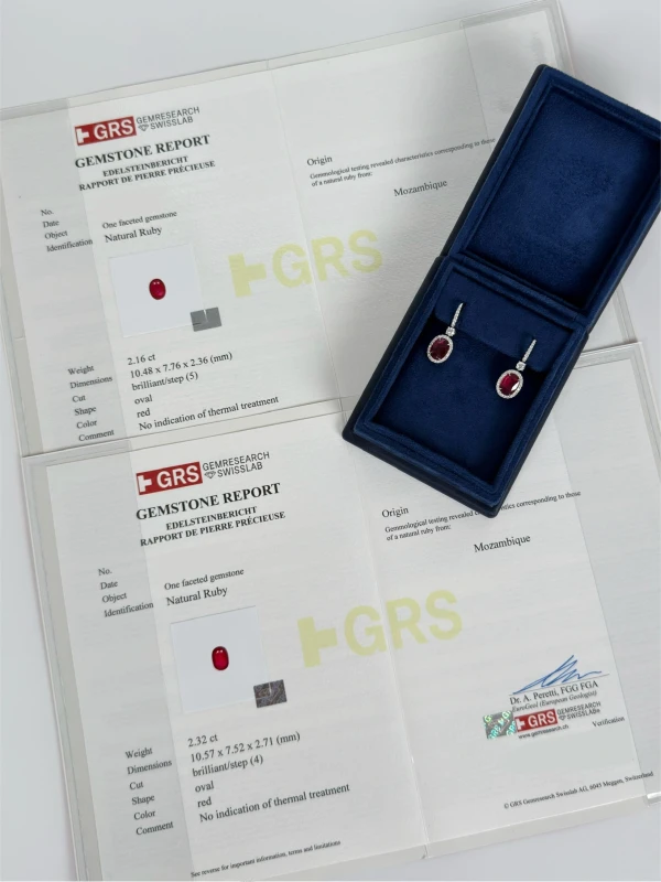 Earrings without a brand DIAMOND & RUBY 4.48 CT EARRINGS (GRS, No H!) NN4.48CT 5
