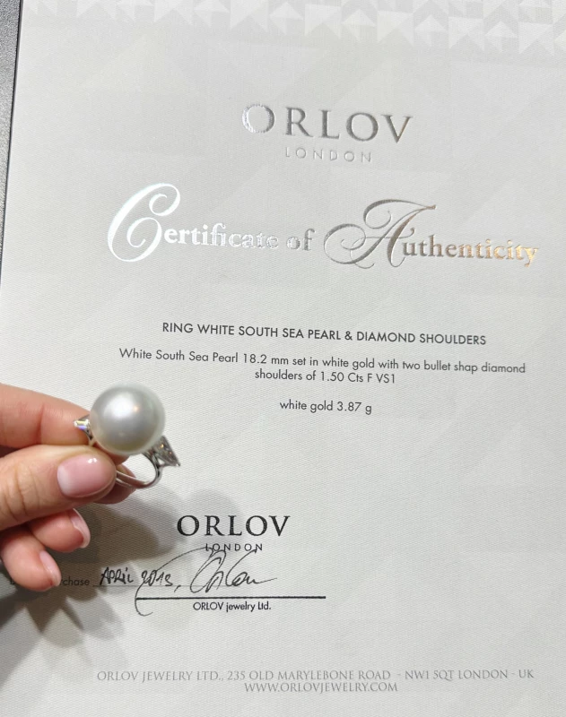 ORLOV JEWELRY WHITE SOUTH SEA PEARL 18.2 MM & DIAMONDS 1.50 CT RING orlov81124 5