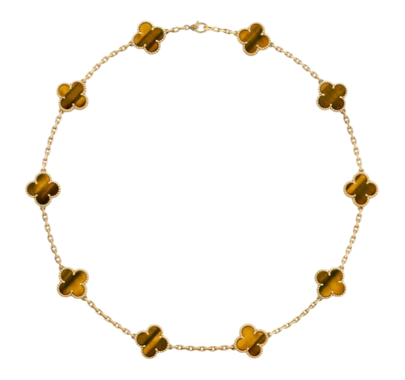 Vintage Alhambra necklace, 10 motifs, Tiger Eye