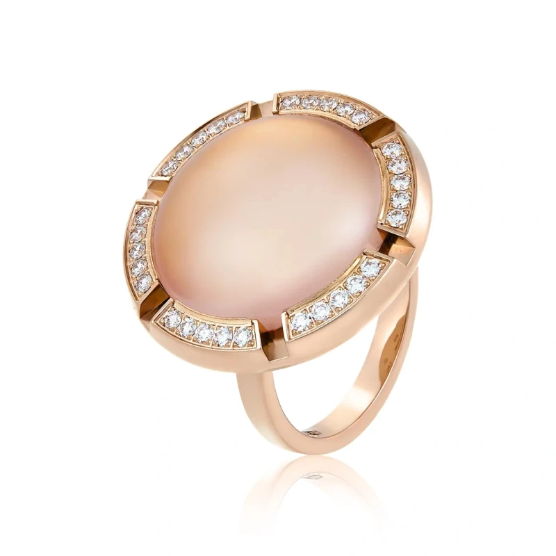 PINK QUARTZ AND DIAMONDS RING (SIZE 52)