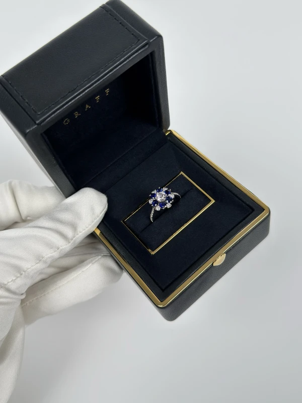 GRAFF ROUND DIAMOND & ROUND SAPPHIRE CLUSTER RING RGR717 6