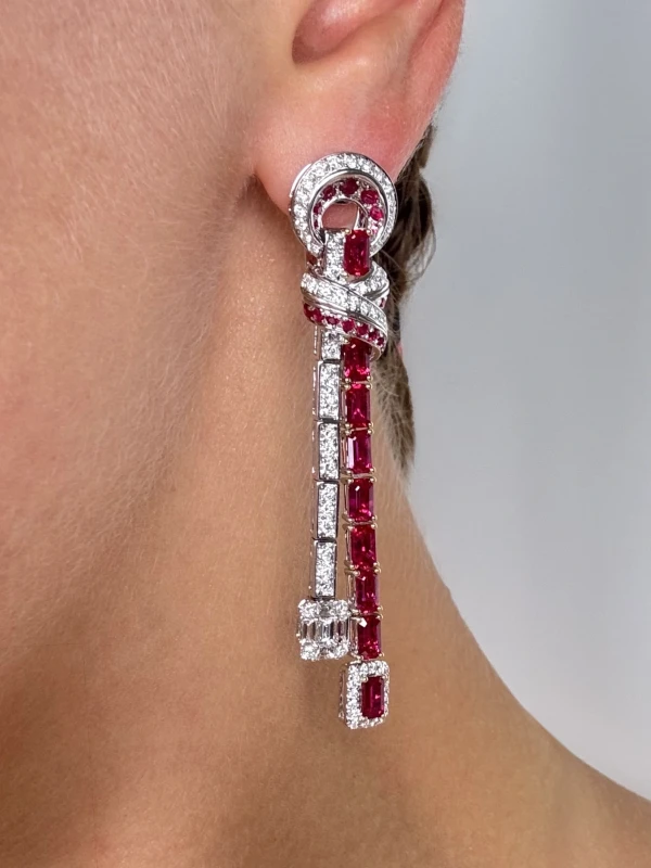 RalfDiamonds RUBY 5.27 CT & DIAMONDS 2.15 CT EARRINGS RFD4.50CT 2