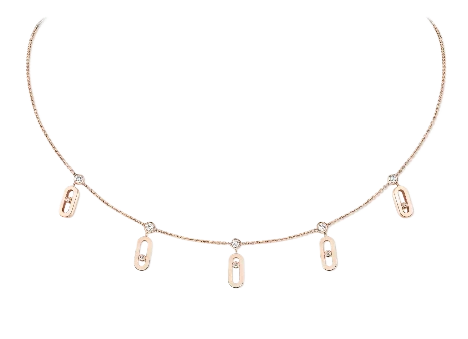 Move Uno Drop Pendant Choker, Pink Gold Diamond Necklace