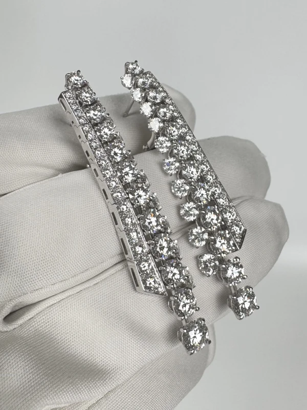 Graff White Gold White Round Diamond 12.98 ct Double Row Earrings RGE1909 3