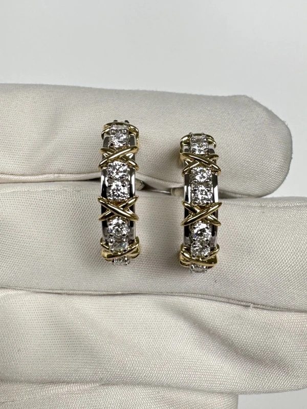 Tiffany & Co Sixteen Stone by Tiffany Hoop Earrings in Platinum and Yellow Gold with Diamonds 21209821 3