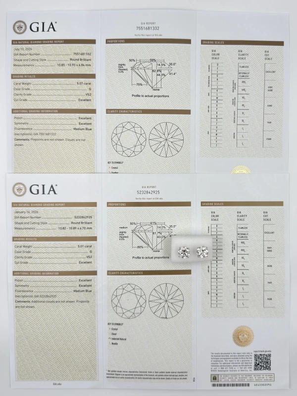 Earrings without a brand ROUND DIAMOND 5.01-5.07 CT G/VS2 EARRINGS (GIA) EXEXEX NN5.01-5.07CT G/VS2 8
