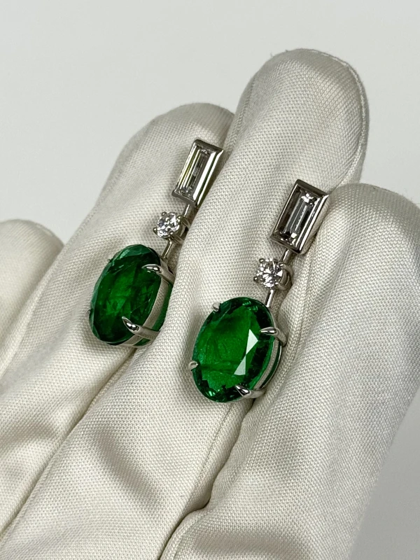 СЕРЬГИ NO NAME Zambia EMERALD 6.16-5.87CT & DIAMOND EARRINGS NN6.16-5.87CT 5