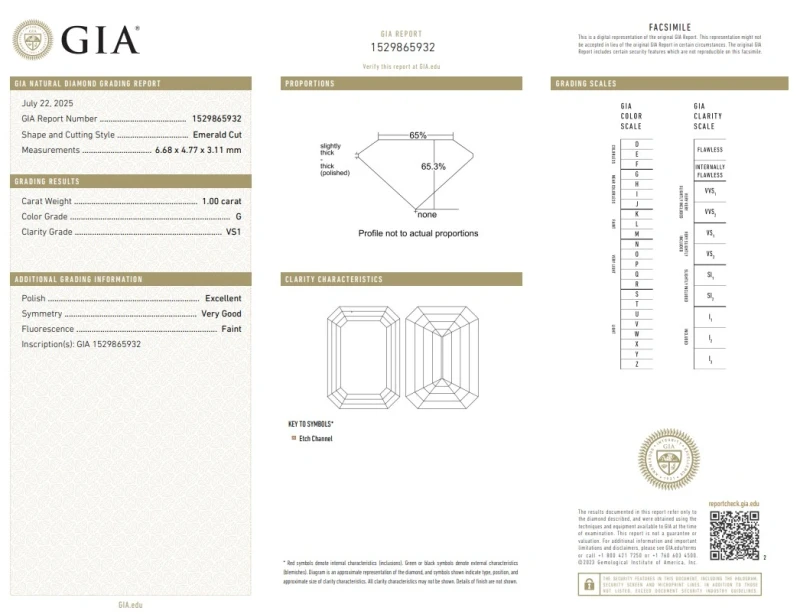 No name Emerald Shape Diamond 1.00 ct G/VS1 ct Ring (SIZE 51) GIA Em1.00G/VS 2