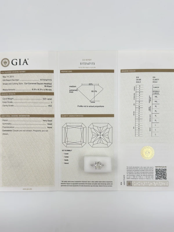 Earrings without a brand RADIANT DIAMOND 3.01 CT I/VS2 RING (GIA) 5172-3.01CT 5