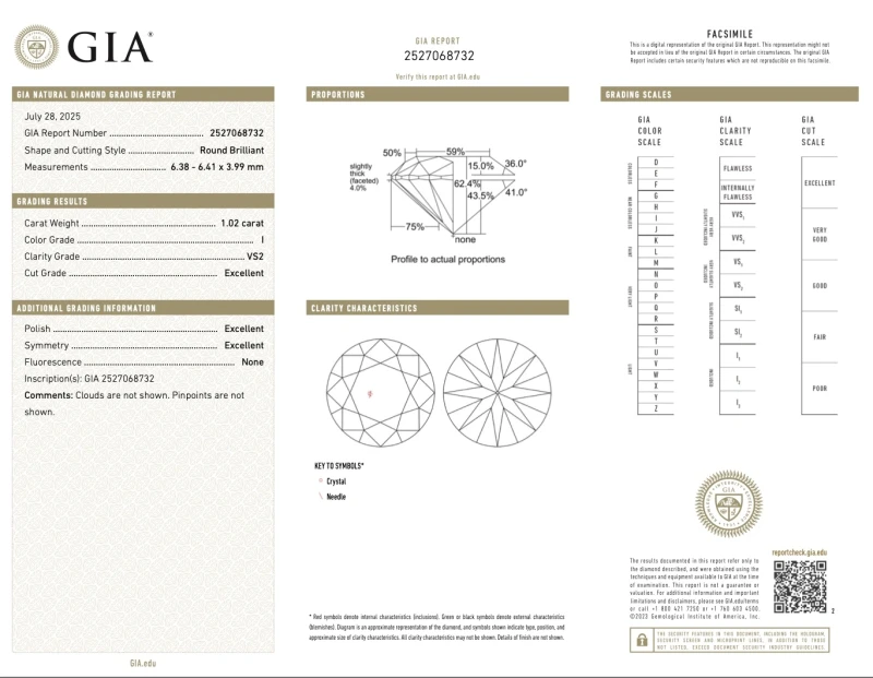 No name ROUND DIAMOND 1.06-1.02 CT I/VS2 EARRINGS (GIA) 732613 1.06-1.02ct I/VS2 2